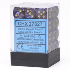 Chessex Dice: 12mm D6 36ct Scarab Royal Blue Gold CHX27827