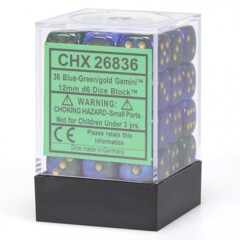 Chessex Dice: 12mm D6 36ct Gemini Blue Green Gold CHX26836