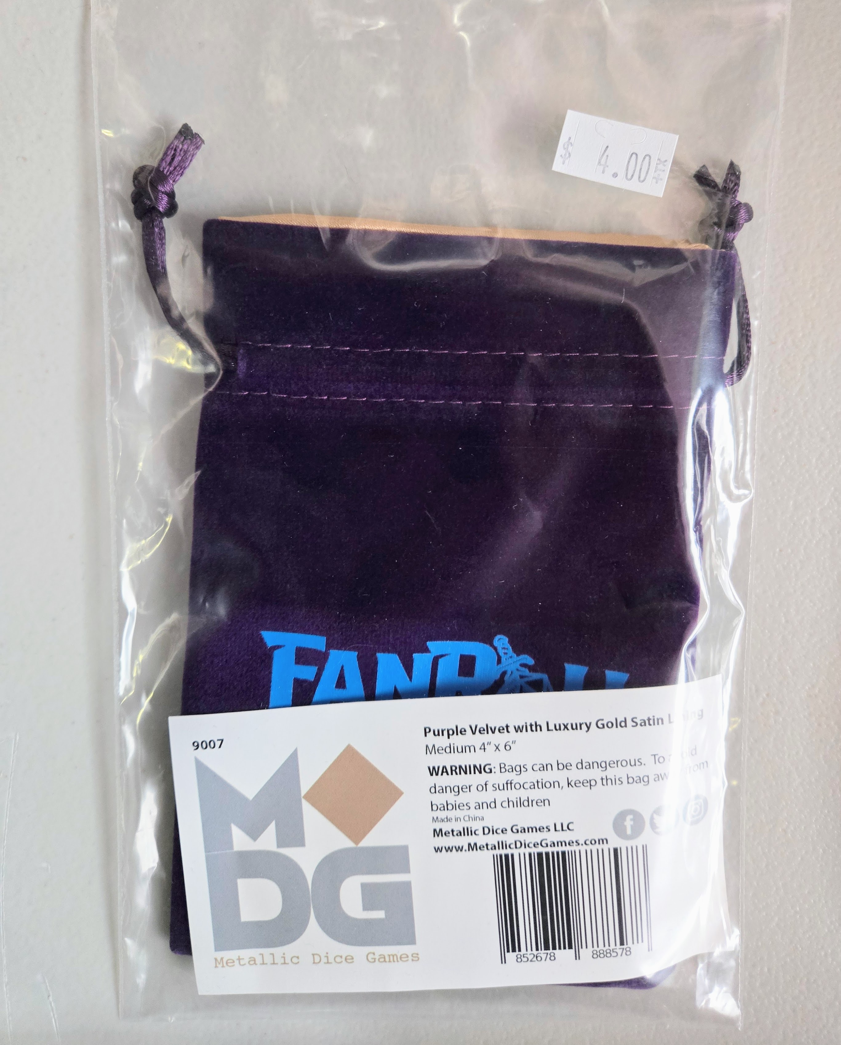 MDG: Dice Bag Small 4x6 Purple Velvet Satin Gold LIC9007