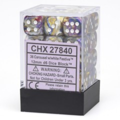 Chessex Dice: 12mm D6 36ct Festive Carousel White CHX27840