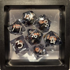 Dice Set: 7 Set Polyhedral Sharp Edge Resin Liquid Core Black with Cat Face MM760