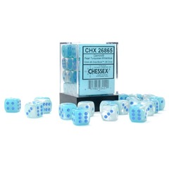 Chessex Dice: 12mm D6 36ct Luminary (black light reactive) Gemini Pearl Turquoise White Blue CHX26865