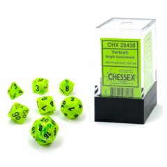 Chessex Dice: 7 Set Polyhedral Mini Vortex Bright Green Black CHX20430