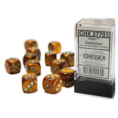 Chessex Dice: 16mm D6 12ct Glitter Gold Silver CHX27703