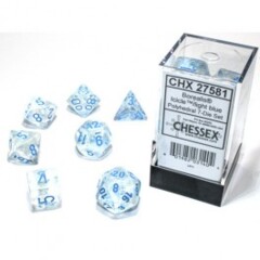 Chessex Dice: 7 Set Polyhedral Luminary (black light reactive) Borealis Icicle Light Blue CHX27581