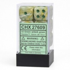 Chessex Dice: 16mm D6 12ct Marble Green Dark Green CHX27609