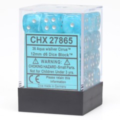 Chessex Dice: 12mm D6 36ct Cirrus Aqua Silver CHX27865