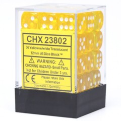 Chessex Dice: 12mm D6 36ct Translucent Yellow White CHX23802