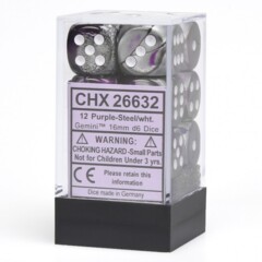 Chessex Dice: 16mm D6 12ct Gemini Purple Steel White CHX26632