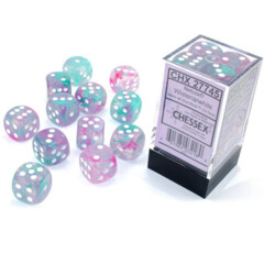 Chessex Dice: 16mm D6 12ct Luminary (black light reactive) Nebula Wisteria White CHX27745