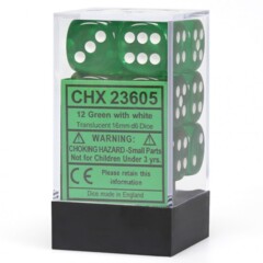 Chessex Dice: 16mm D6 12ct Translucent Green White CHX23605