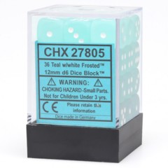 Chessex Dice: 12mm D6 36ct Frosted Teal White CHX27805