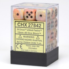 Chessex Dice: 12mm D6 36ct Festive Circus Black CHX27842