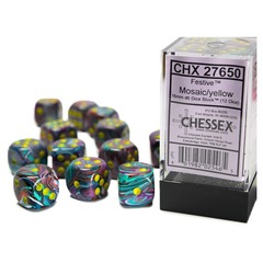 Chessex Dice: 16mm D6 12ct Festive Mosaic Yellow CHX27650