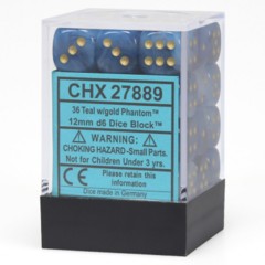 Chessex Dice: 12mm D6 36ct Phantom Teal Gold CHX27889