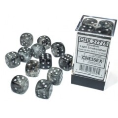 Chessex Dice: 16mm D6 12ct Luminary (black light reactive) Borealis Light Smoke Silver CHX27778