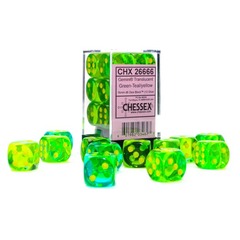 Chessex Dice: 16mm D6 12ct Gemini Translucent Green Teal Yellow CHX26666