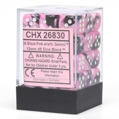 Chessex Dice: 12mm D6 36ct Gemini Black Pink White CHX26830