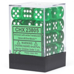 Chessex Dice: 12mm D6 36ct Translucent Green White CHX23805