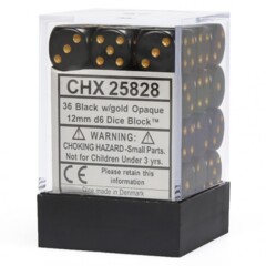 Chessex Dice: 12mm D6 36ct Opaque Black Gold CHX25828