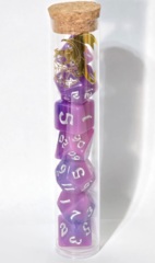 Hymgho Dice: 7 Set Polyhedral Pixie Dust Glow-in-the-Dark Purple Silver HY00328