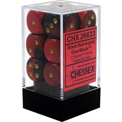 Chessex Dice: 16mm D6 12ct Gemini Black Red Gold CHX26633