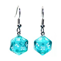 Chessex Dice: D20 Mini Hook Earrings Translucent Teal White CHX54202