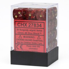 Chessex Dice: 12mm D6 36ct Vortex Burgundy Gold CHX27834