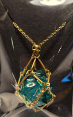Hymgho Dice: D20 Necklace Mysticage Green Sparkle Gold Liquid Core HYJ033
