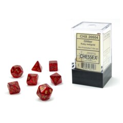 Chessex Dice: 7 Set Polyhedral Mini Glitter Ruby Gold CHX20504