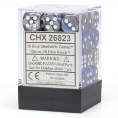 Chessex Dice: 12mm D6 36ct Gemini Blue Steel White CHX26823