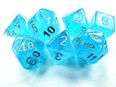 Chessex Dice: 7 Set Polyhedral Mini Luminary (black light reactive) Sky Silver CHX20566