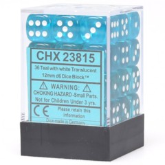 Chessex Dice: 12mm D6 36ct Translucent Teal White CHX23815