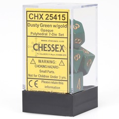 Chessex Dice: 7 Set Polyhedral Opaque Green Gold CHX25415