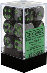 Chessex Dice: 16mm D6 12ct Gemini Black Grey Green CHX26645