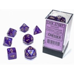 Chessex Dice: 7 Set Polyhedral Luminary (black light reactive) Borealis Royal Purple Gold CHX27587