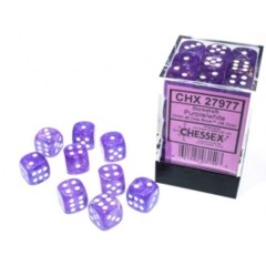 Chessex Dice: 12mm D6 36ct Luminary (black light reactive) Borealis Purple White CHX27977