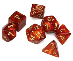 Chessex Dice: 7 Set Polyhedral Mini Scarab Scarlet Gold CHX20414