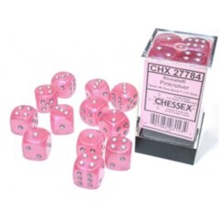 Chessex Dice: 16mm D6 12ct Luminary (black light reactive) Borealis Pink Silver CHX2778