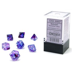 Chessex Dice: 7 Set Polyhedral Mini Luminary (black light reactive) Nebula Nocturnal Blue CHX20557