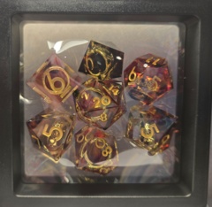 Dice Set: 7 Set Polyhedral Sharp Edge Resin One Ring Red MM706