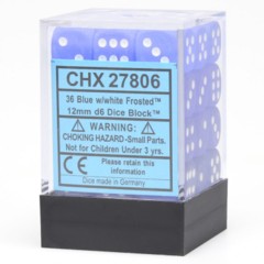 Chessex Dice: 12mm D6 36ct Frosted Blue White CHX27806