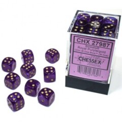 Chessex Dice: 12mm D6 36ct Luminary (black light reactive) Borealis Royal Purple Gold CHX27987