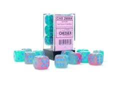 Chessex 16mm d6 Set: Gemini Luminary - Gel Green-Pink w/Blue - CHX26664