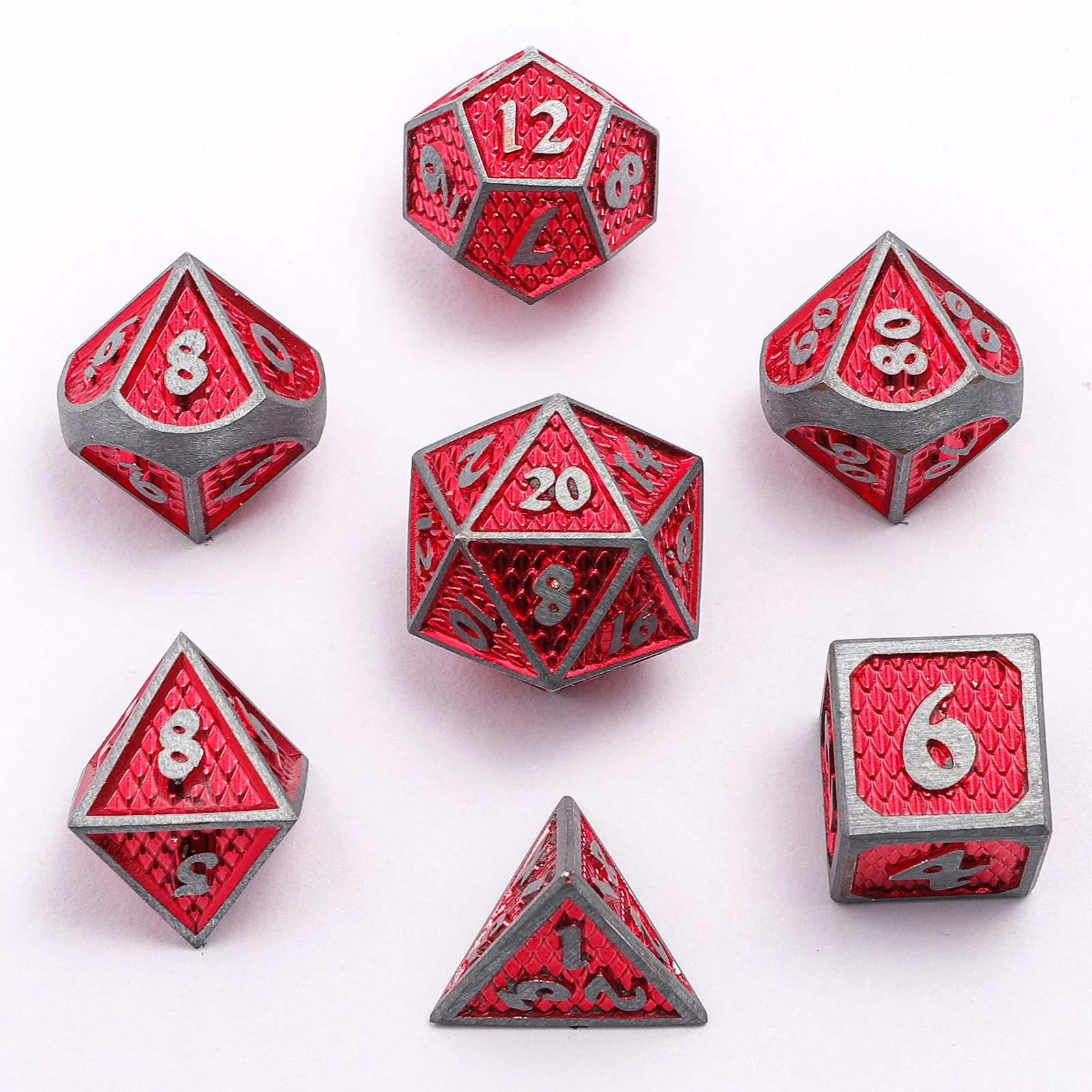 Solid Metal Mini Behemoth Dice set - Brushed Ruby