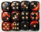12 Black-Red w/ Gold Gemini 16mm d6 CHX 26633
