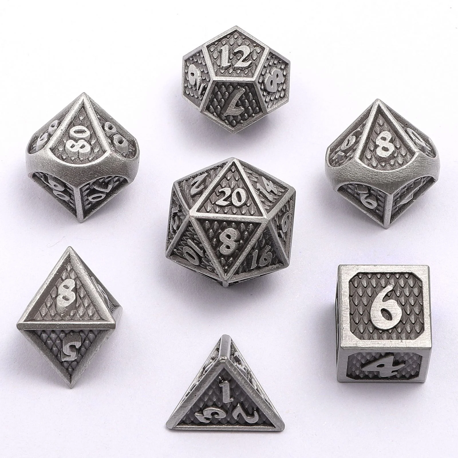 Solid Metal Mini Behemoth Dice set - Brushed Silver