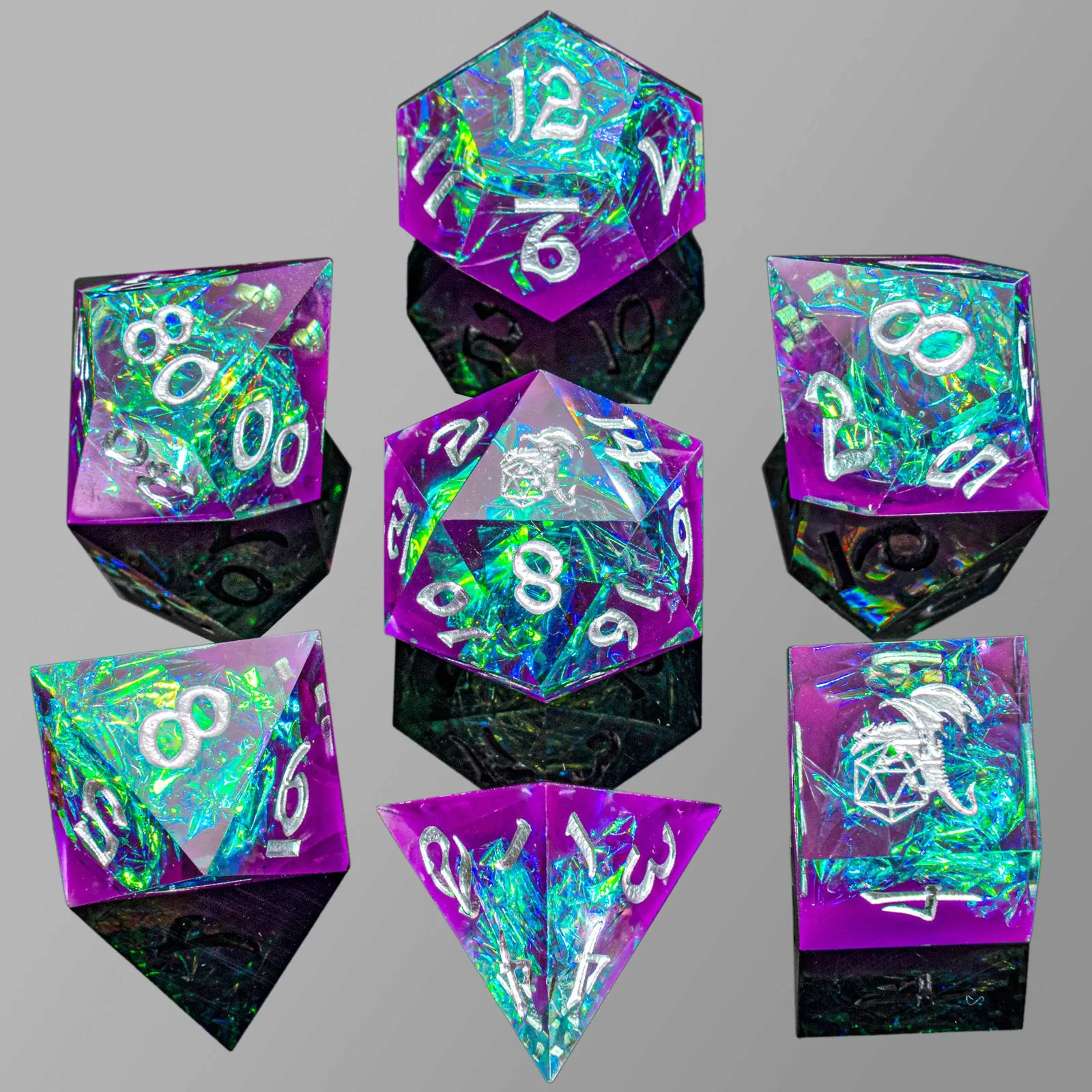 Captured Magic Sharp Resin Dice Set Purple & Green
