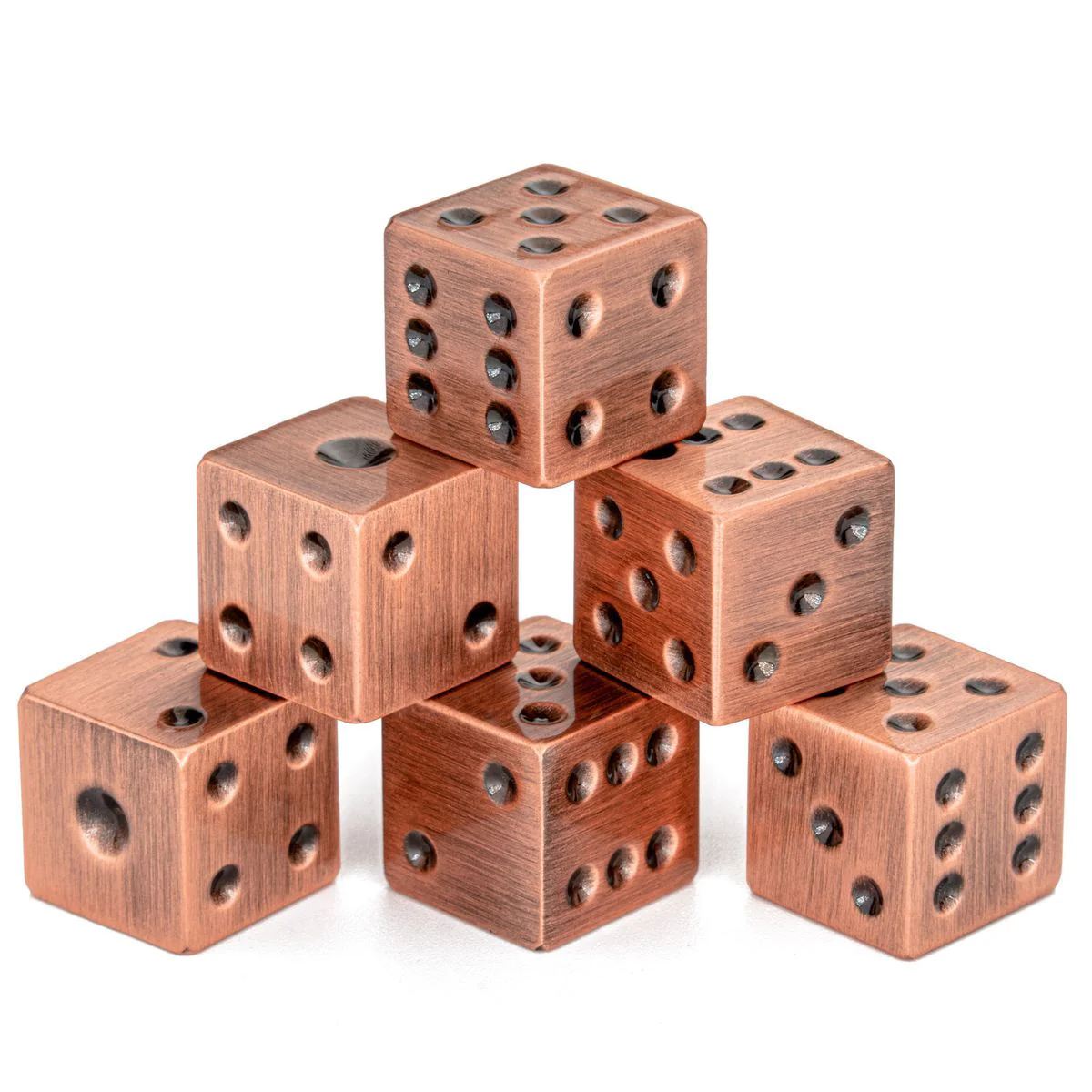 Ancient Copper Solid Metal Six D6 Dice Set