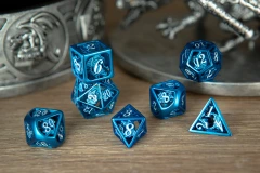 Blue with White Enamel Hollow Metal Dragon Polyhedral Dice Set